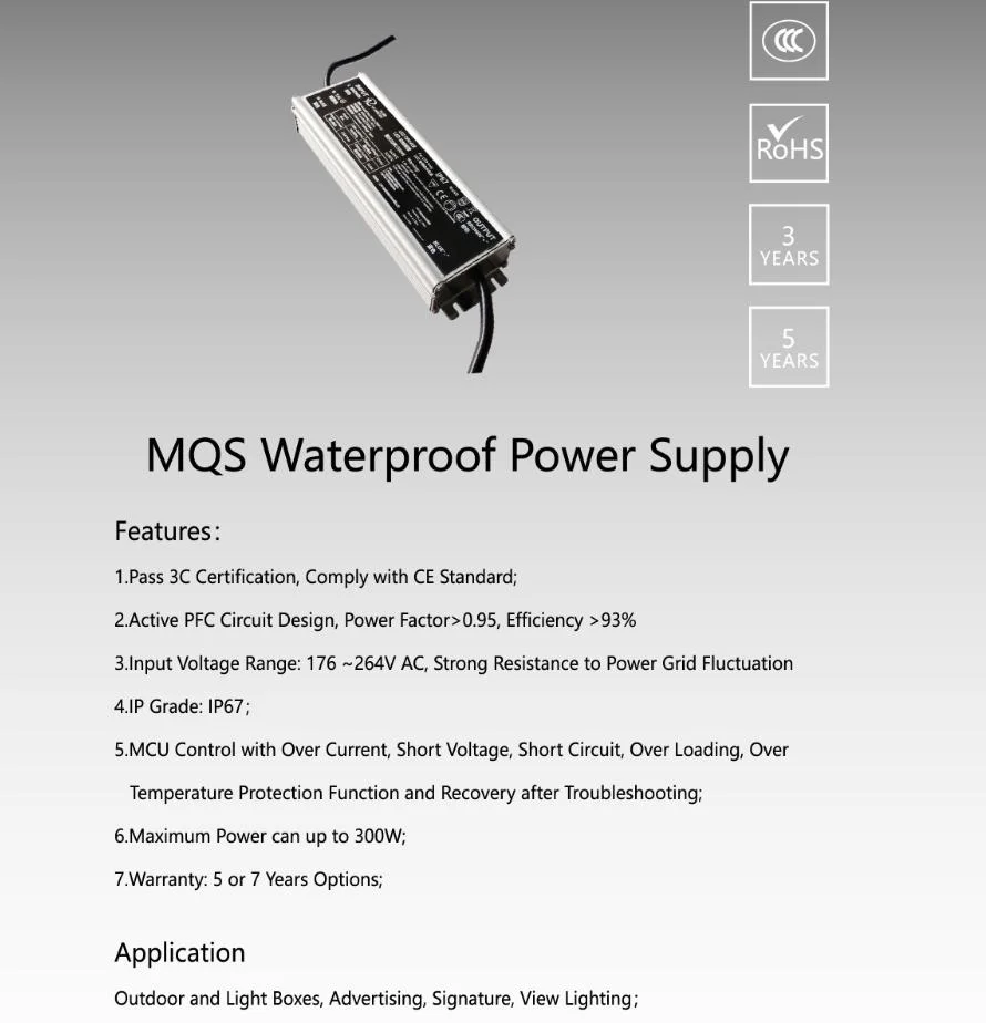 300W High Efficiency with Pfc LED Power Supply IP67 Waterproof LED Driver