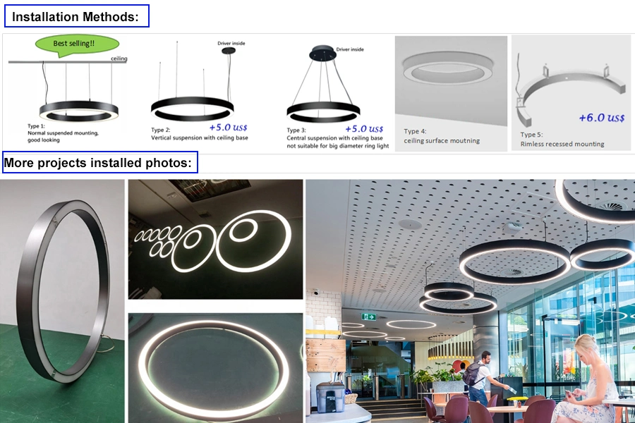High Quality LED Circle Linear Light LED Chandeliers Pendant Lights Triac/Dali Dimmable for Shopping Mall Office Lighting