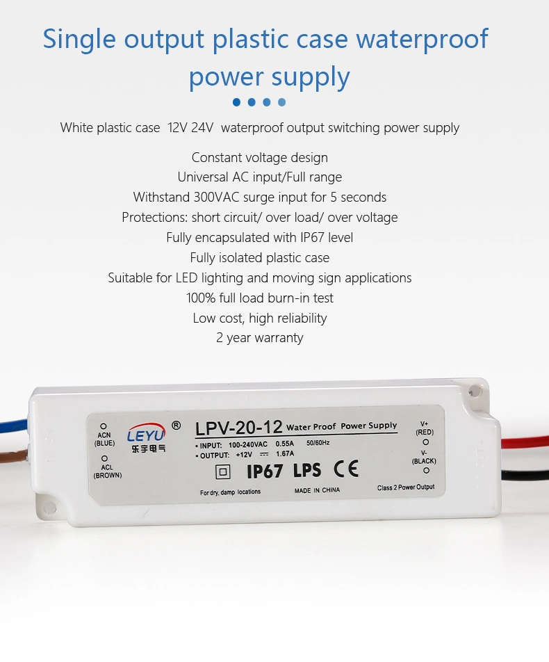LED Waterproof Power Supply 20W 12V 24V 48V DC Power Supply