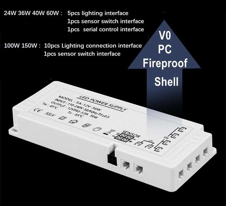 Smart Sensor Cabinet Strip Light 24W 36W 40W 60W 100W 150W 12V LED Power Supply